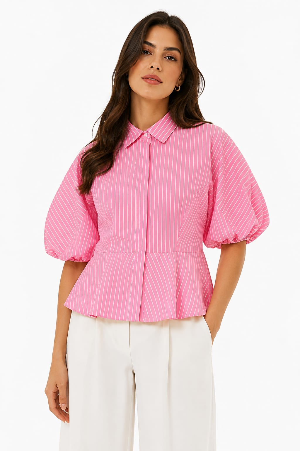 Blusa Peplum a Rayas - Vista con modelo