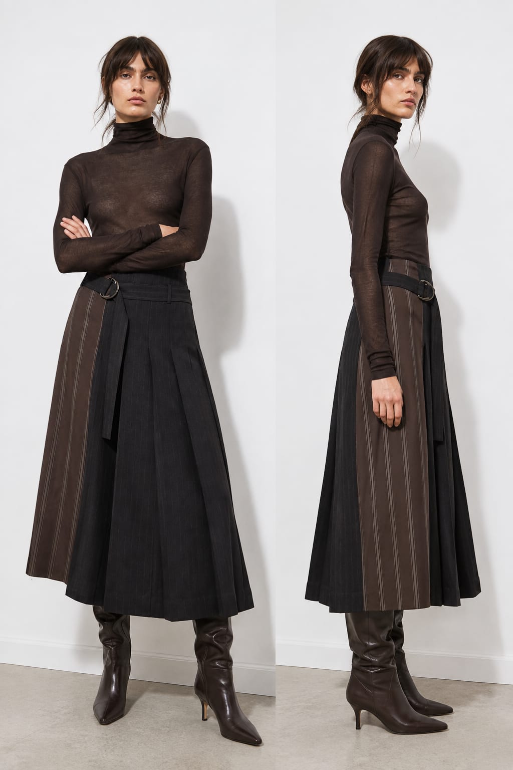 Falda Midi Plisada Bicolor - Vista frontal