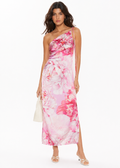 Vestido satinado asimétrico floral